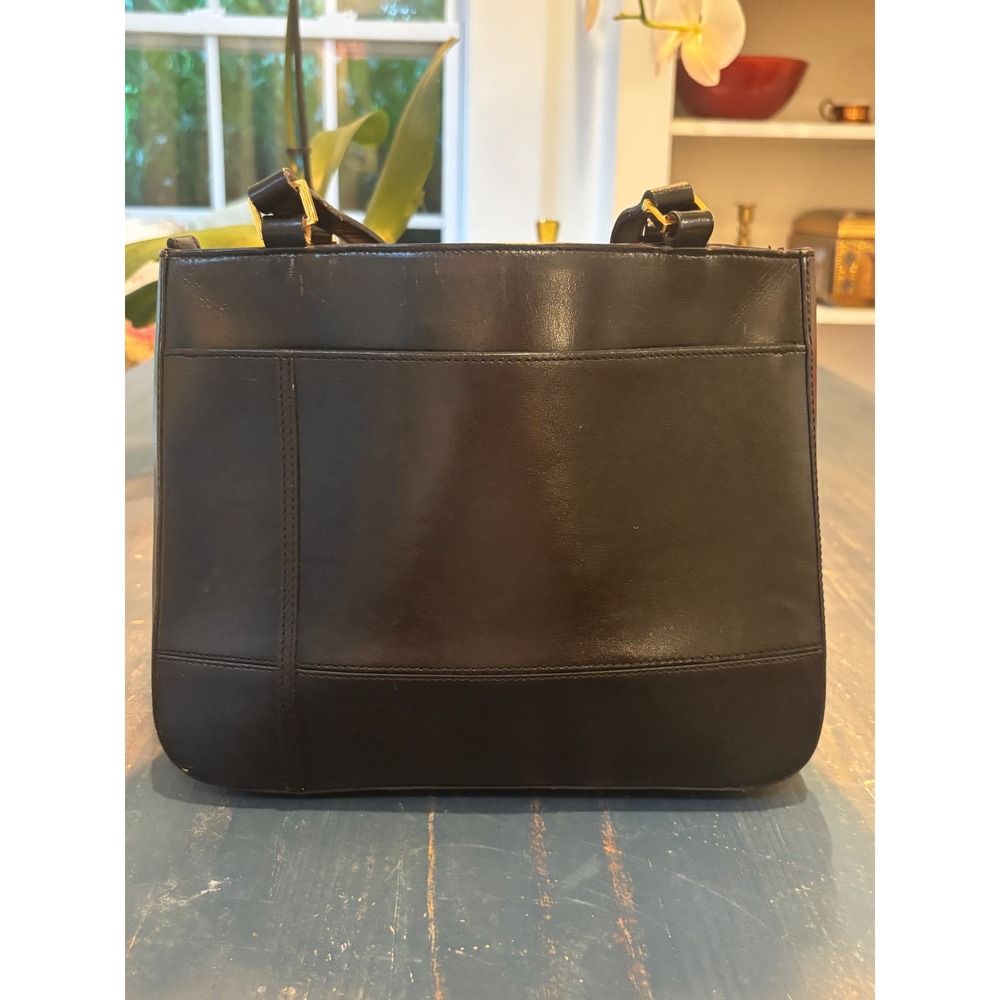 Vintage Etienne Aigner Black Leather Shoulder Bag Gold Hardware Tote Pocket